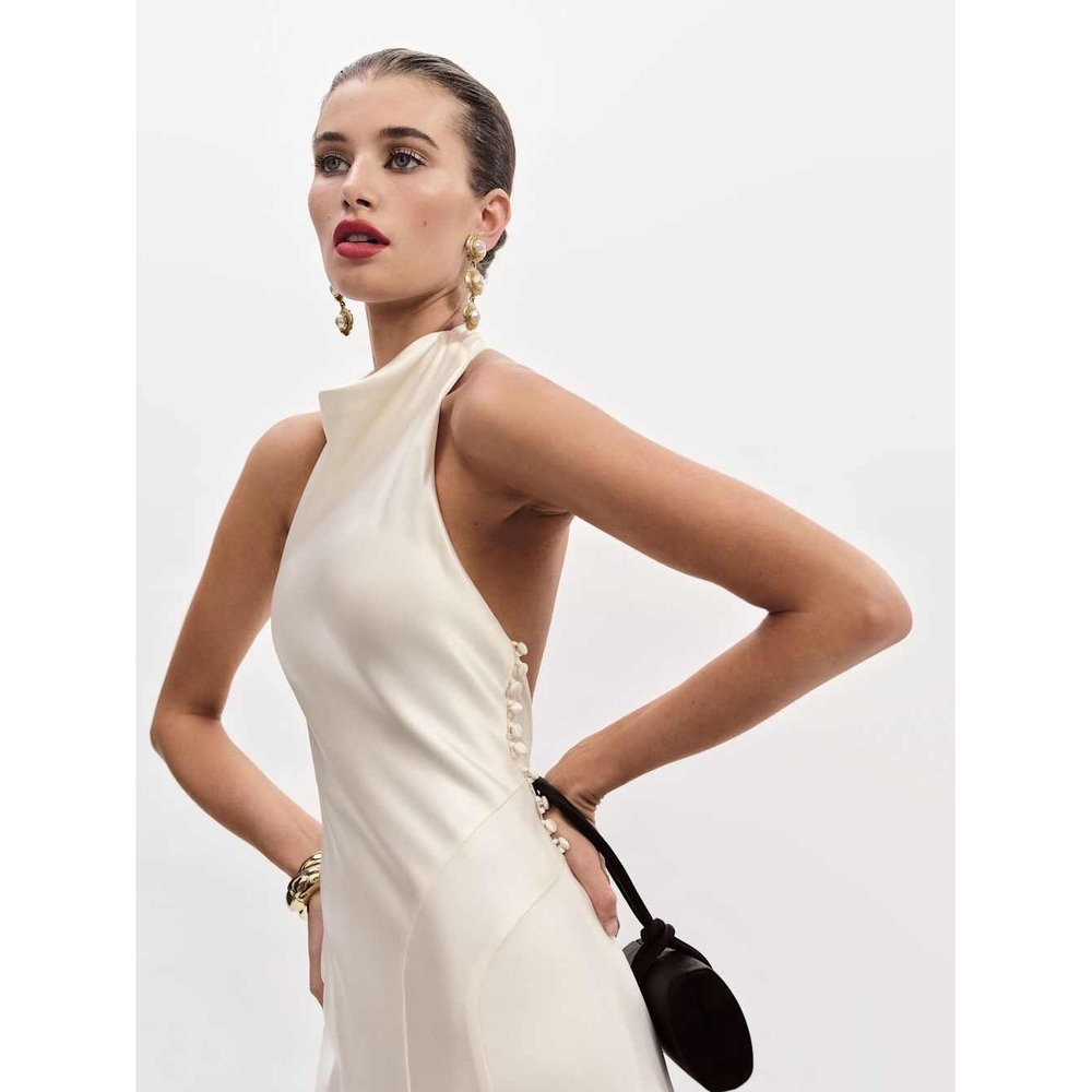 Reformation Roy Satin Maxi Dress Ivory Brand New - Picture 5 of 13